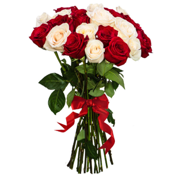 Букет из 21 красной и белой розы (80 см)